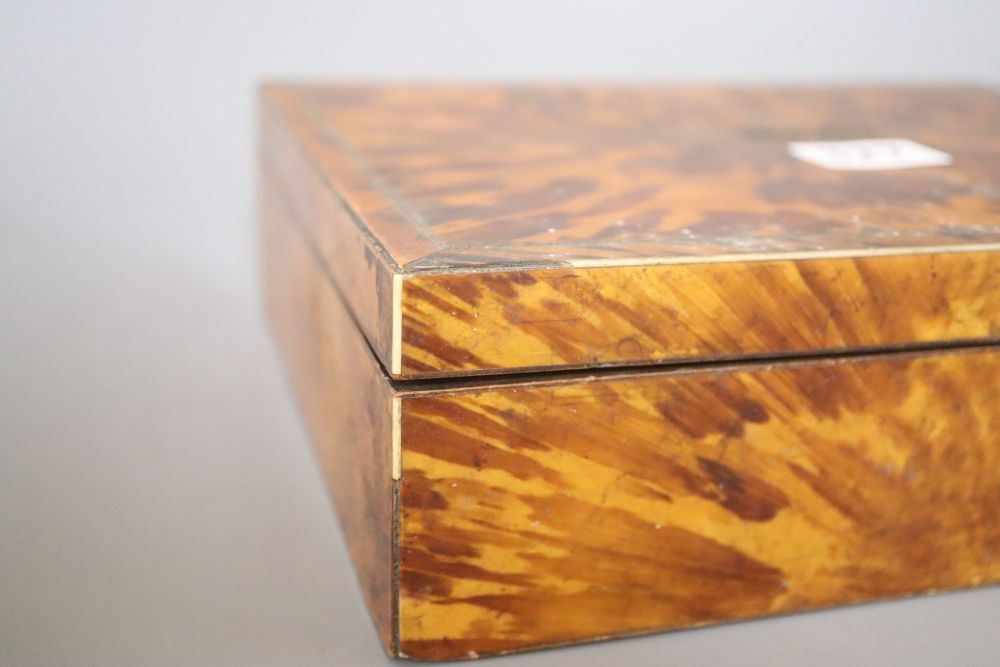 A Regency blonde tortoiseshell veneered sewing box